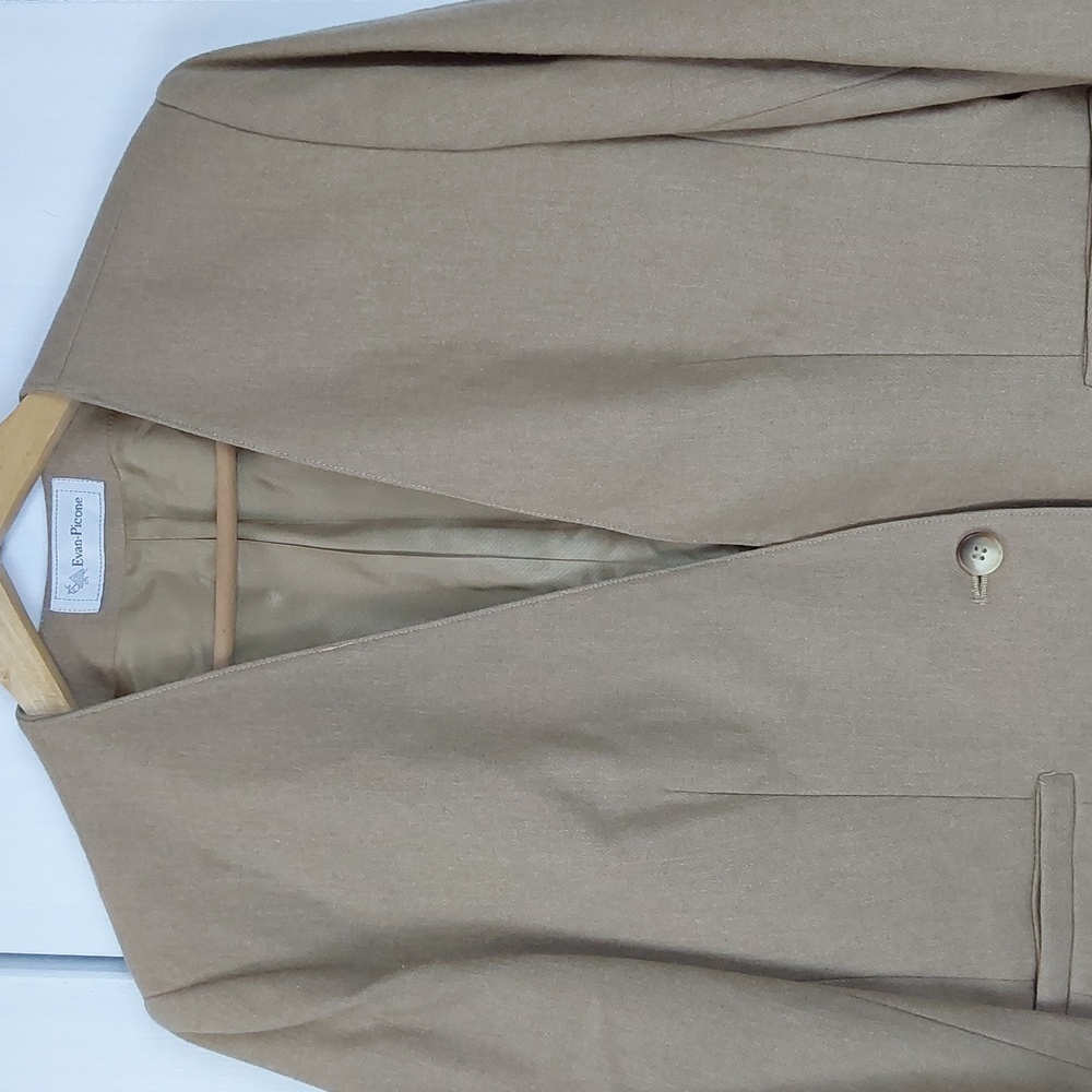 Evan Picone |Womens Tan Neutral Wool Blazer Suit Coat Careerwear Office Sz.L